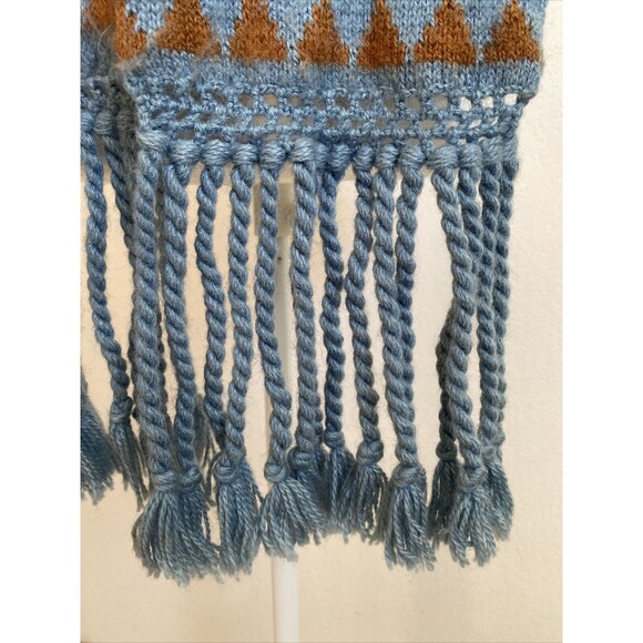 Andes Gifts Scarf Blue & Brown Alpaca Blend Wrap w Twisted Fringe Peru 56" x 6" - Picture 5 of 6